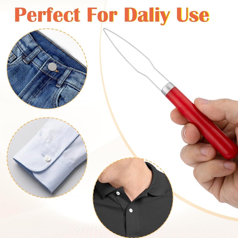 STSTR Easy Button Hook, Steel Button Helper Tool for Elderly, Wide Plastic Handle Buttons Fastener Device Assist Dressing Aid Tool for Seniors One Hand - 1 Pack, Red - Image 5